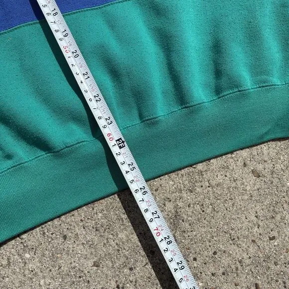 Cheetah VTG 90s Sweatshirt Sweater Green Black Colorblock Stripe Pullover Mens L - Picture 8 of 12